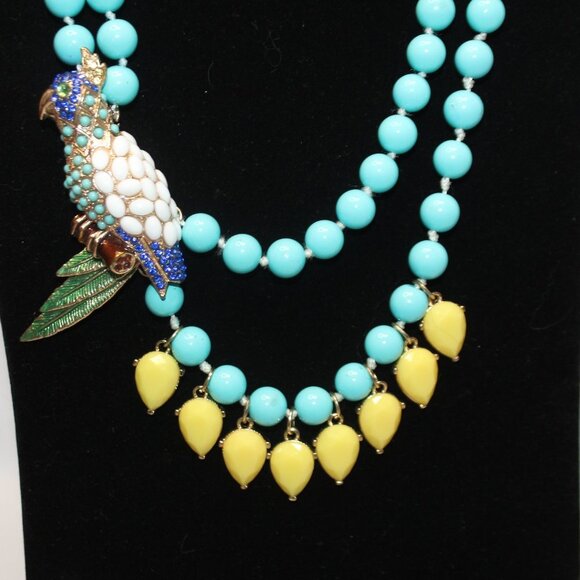 Cockatoo Parrot Two Strand Turquoise and Yellow Beaded Necklace - Picture 3 of 14
